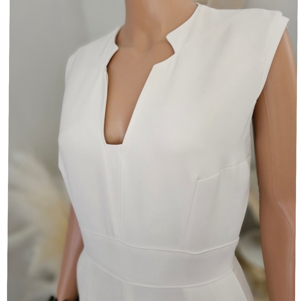 Tahari By ASL Off White Raised Collar Sleeveless Solid Crepe Jumpsuit - Picture 3 of 7